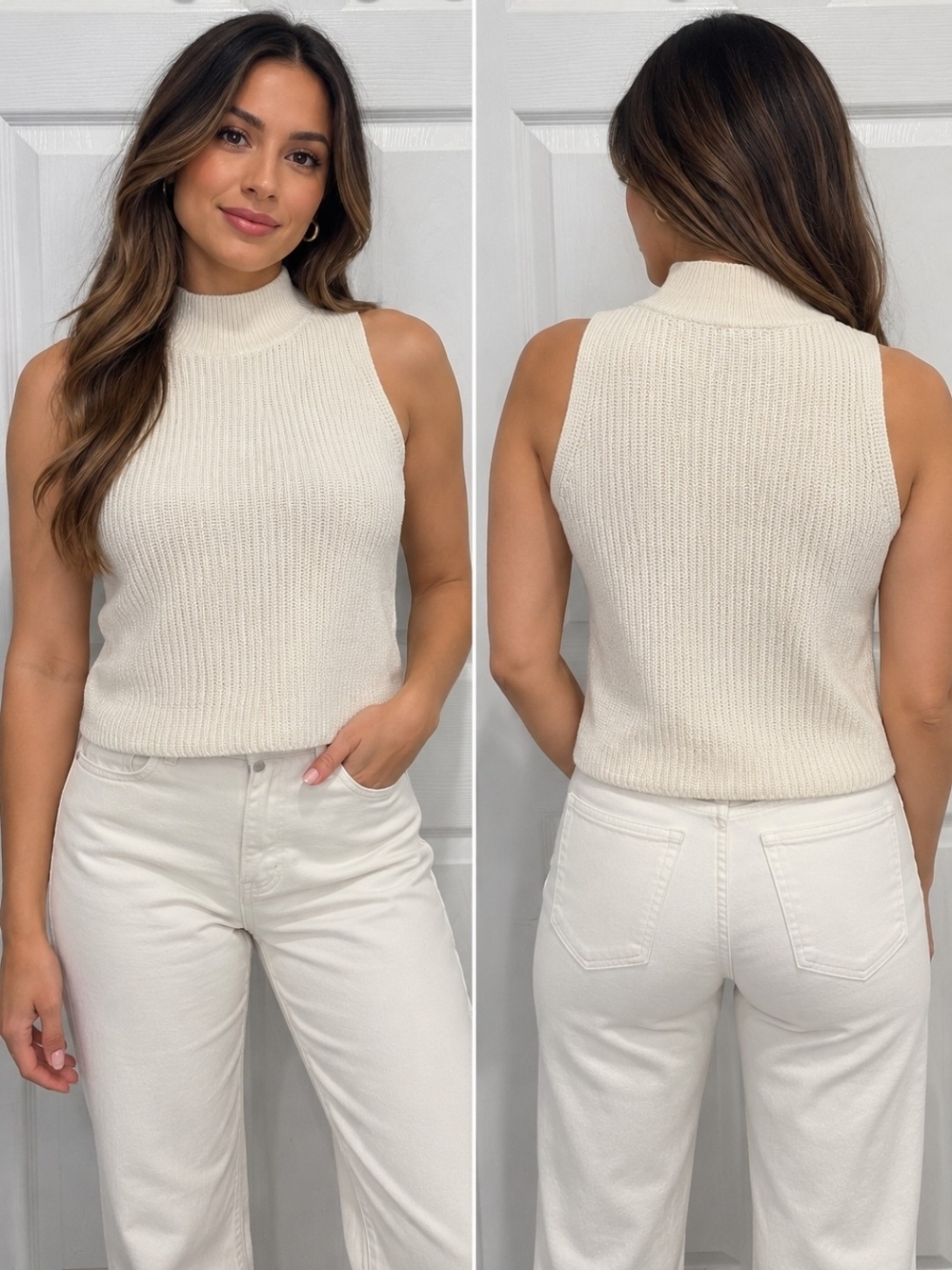 Reformation Organic Cotton Mock Neck Sweater Tank Ivory Size S
